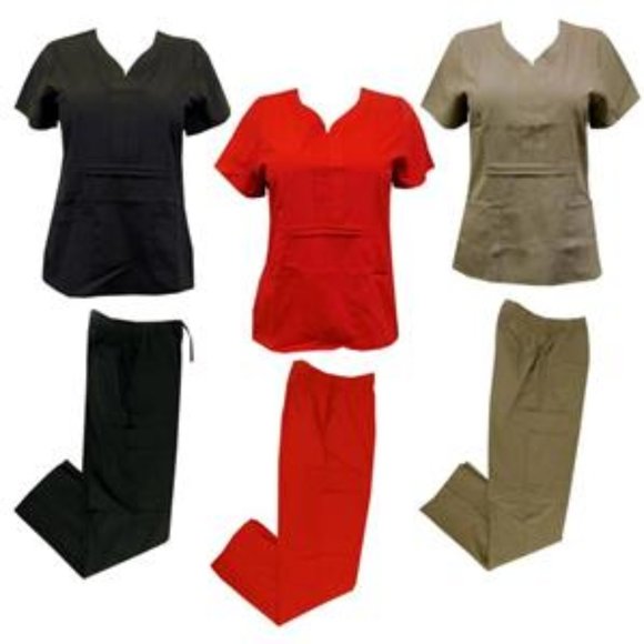 Chic Flex Pants - Medical Nursing Scrub Set Top Cargo Pants Red 2X New